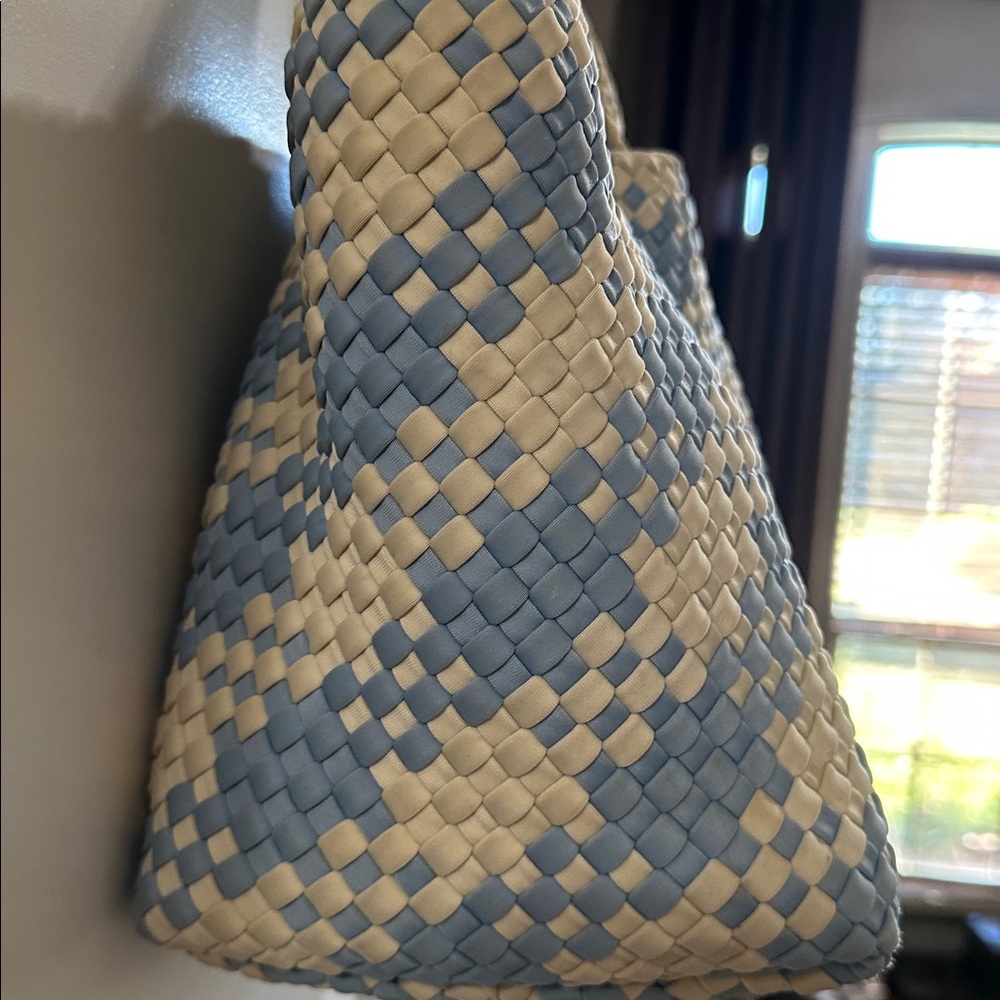 Naghedi St Barths Medium Blue and White Woven Tote Bag - Picture 5 of 9